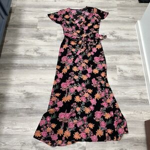 Adore Me‎ Wrap Dress L Maxi Floral Short Sleeve